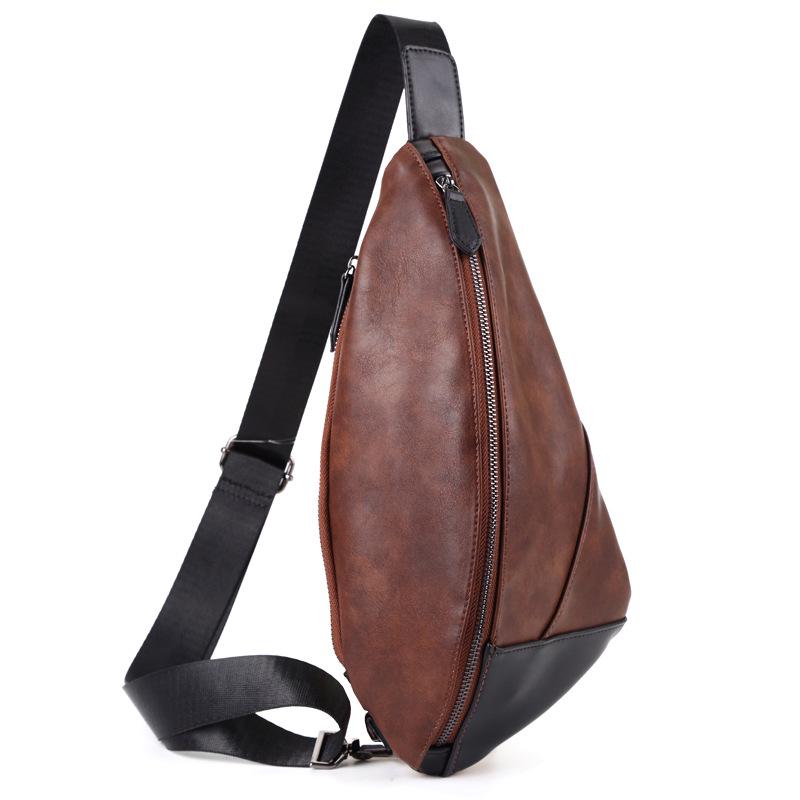 Chest Bag Men's Large Capacity Pu Leather Messenger Bag Outdoor Riding Sports Travel Shoulder Bag