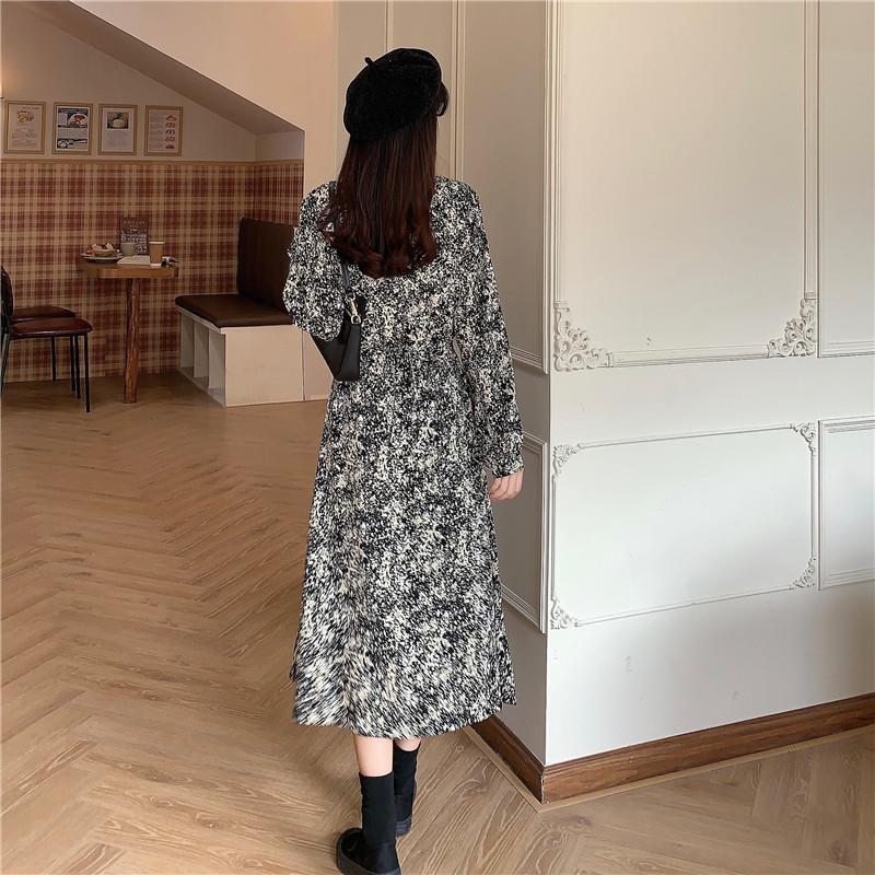 French Retro Floral Bottoming Long Dress Korean Version Loose and Thin Hepburn Printed Female Long Skirt