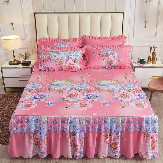 3pcs/set Lace Bed Skirt Korean Four Seasons One-piece Bedspread Cute Princess Style Sheets