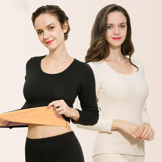 Women Winter Autumn Thermal Underwear Plus Velvet O-neck Tops Pants Female Thicken Windproof Comfortable Soft Lining Long Sleeve High Elasticity Slim