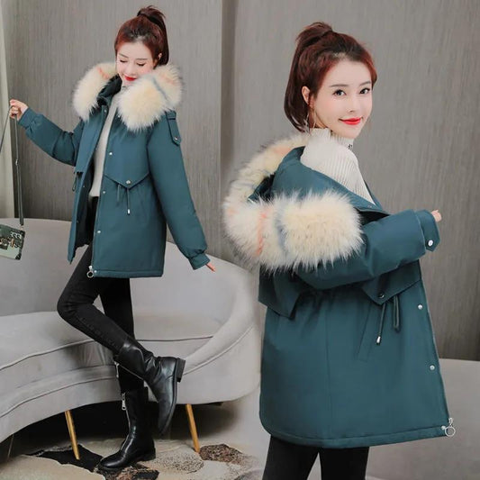 Women Winter Jackets Large Size Cotton Padded Coats Warm Thicken Ladies Coats Solid Color Parka Jackets