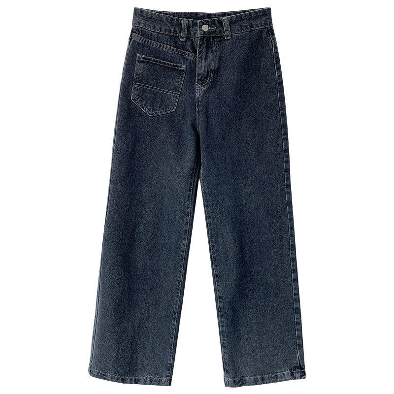 Spring Retro Hong Kong Style Thin High-waisted Jeans Women Wild Straight Loose Wide-leg Long Pants