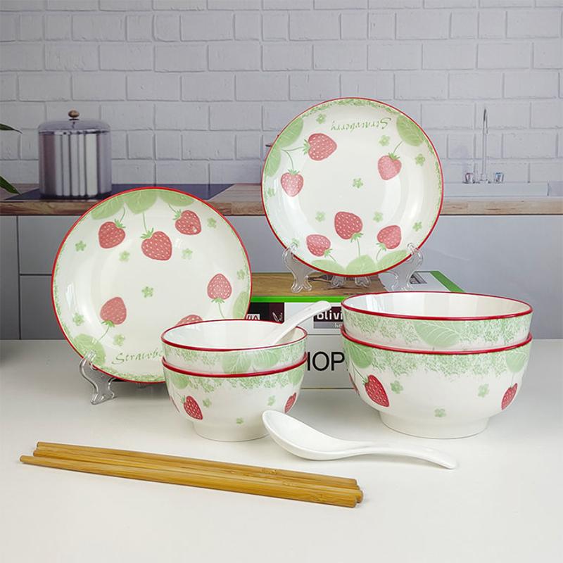 Jingdezhen Tableware Set Creative Cute Eating Bowl Noodle Soup Bowl Thick Rice Plate Rustic Ceramic Tableware Combination
