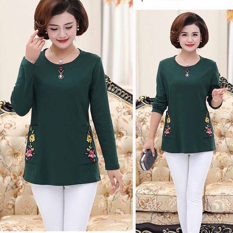 Plus Fleece Spring and Autumn Bottoming Shirt Long-sleeved Mother Wear Autumn T-shirt Top Small Shirt Middle-aged Women's Clothing