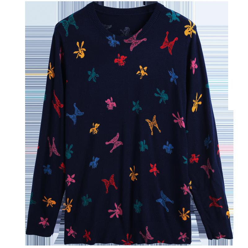 Autumn Women's Tops Pullover Sweater Butterfly Printing Loose Large Size Base Sweater
