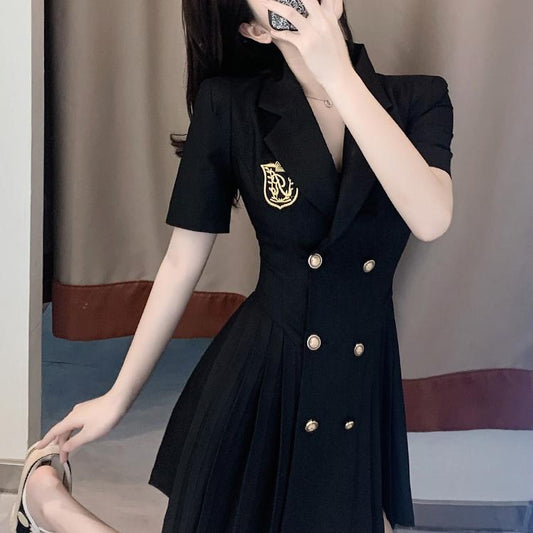 Summer French Design Suit Dress Women's Fashion Temperament Waist Pleated Suit Skirt