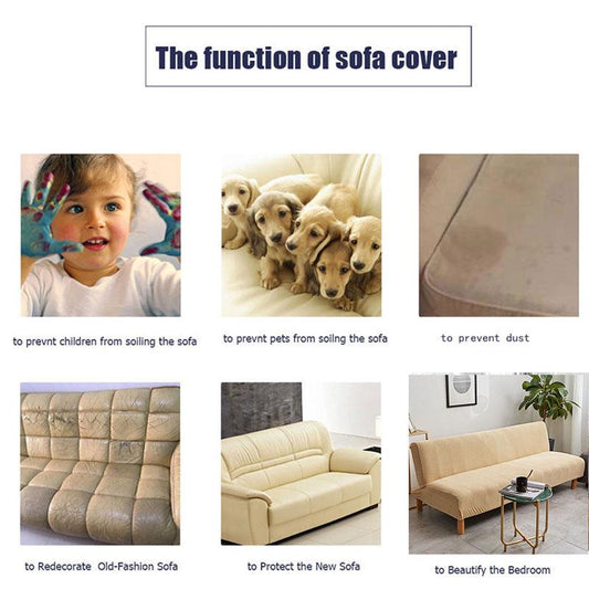 Magic Sofa Cover Solid Color Folding Sofa Bed Cover with Skirt Elastic Furniture Protector Slipcover Couch Cover Armless Sofa Covers for Living Room