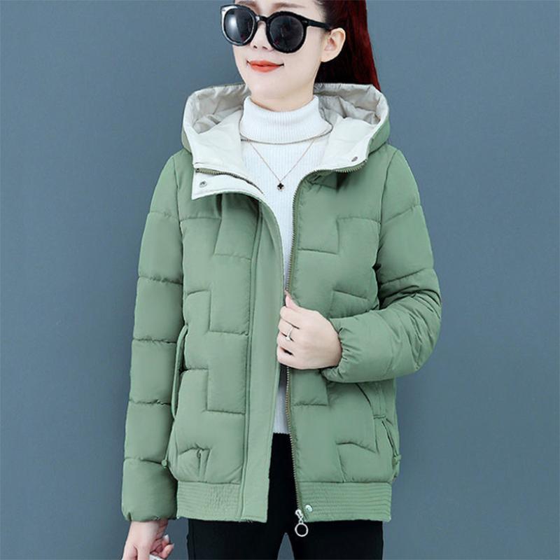 Women's Solid Color Short Down Jacket Winter Korean Style Loose Quilted Jacket Casual Hooded Padded Jacket