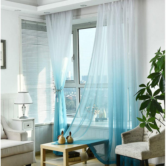 1/2pcs Modern Gradient Color Window Tulle Curtains for Living Room Bedroom Organza Voile Curtains Hotel Decoration Blue Sheer Curtains