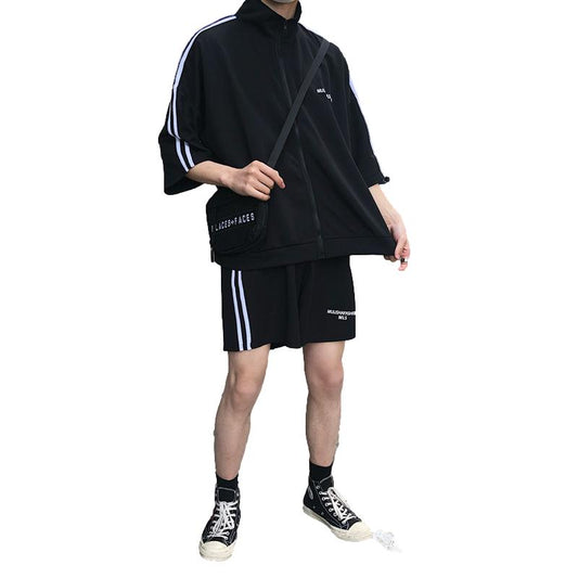 Summer Suit Men's Three-quarter Sleeve T-shirt Handsome Casual Sportswear Men's Loose Set of Shorts Student Trend T
