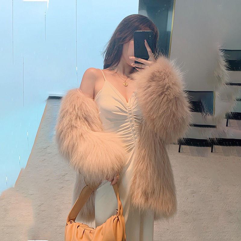 Winter and Spring Fashion Imitation Raccoon Fur Woven Fur Coat Female Mid-length Haining Fur Coat