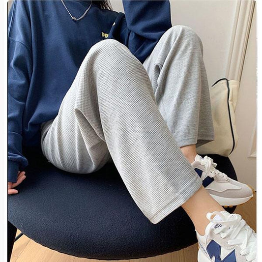 Waffle Spring and Summer Gray Black Wide Leg Pants Women's High Waist Straight Loose Thin Casual Sports Pants
