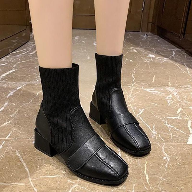 Women's Autumn Short Boots Women's Korean Mid-heel Socks Boots Fashion British Short Martin Boots