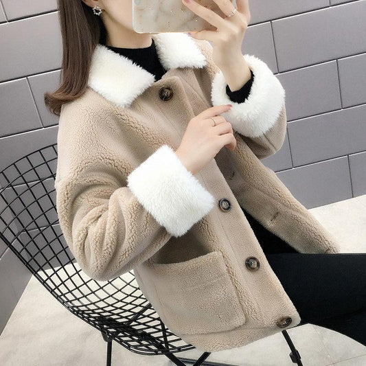 Fashion Casual Thick Wool Lamb Coat Winter Korean Loose Student Short Grain Fleece Coat Women