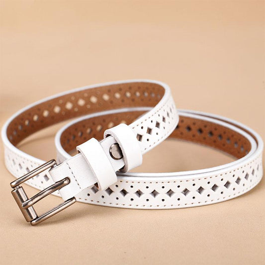 Hollow Ladies Leather Belt Belt Slim Fitted Skirt Leather Pants White Versatile