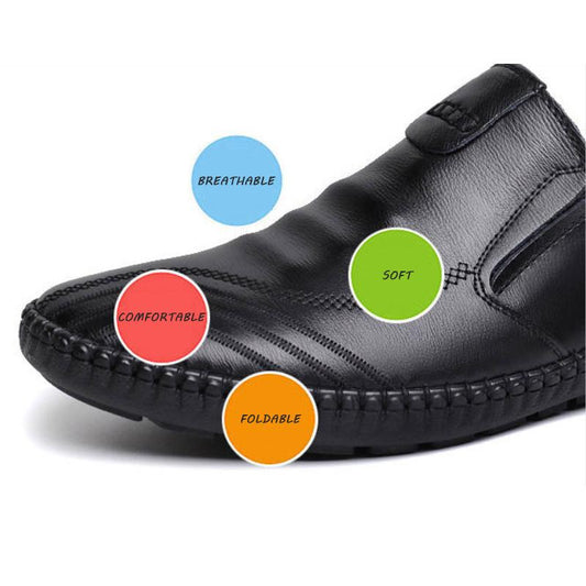 Leather Shoes Men's Casual Slip-on Black and Brown Soft PU Material Beanie Shoes