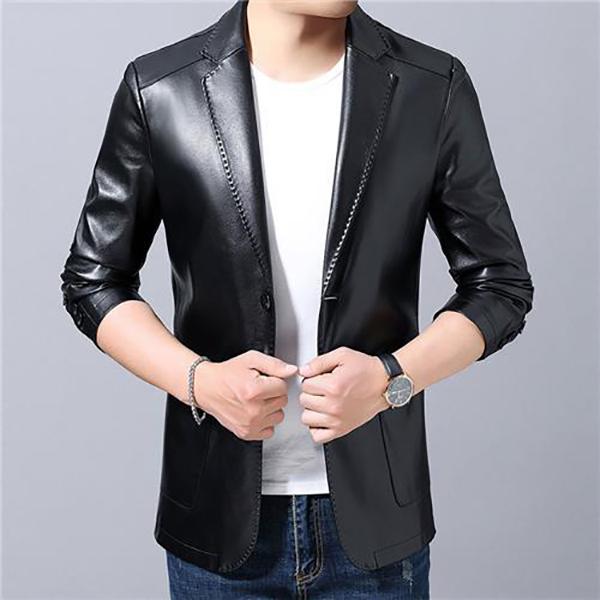 Fashion High-end Men's Leather Jacket Autumn and Winter Fashion Trend Slim Plus Cashmere Warm Sheepskin Jacket
