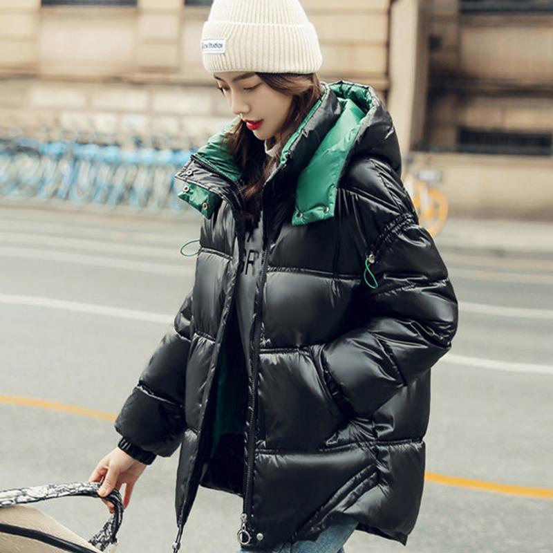 Women's Winter Korean Loose Quilted Coat Warm Stand-collar Down Jacket Women's Glossy Mid-length Down Jacket