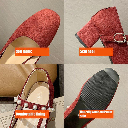 Square-toed Single Shoes Women's Wild Fashion Pumps Autumn Girl Thick-heeled French High Heels