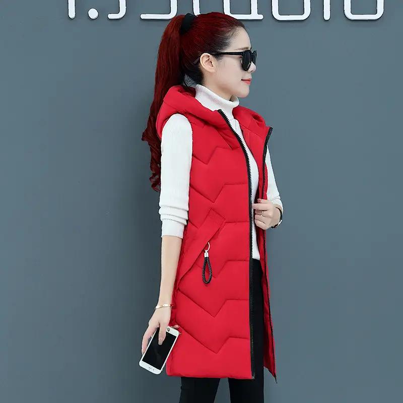 Women Down Cotton Hooded Vest Coat Autumn And Winter Sleeveless Thicken Jacket