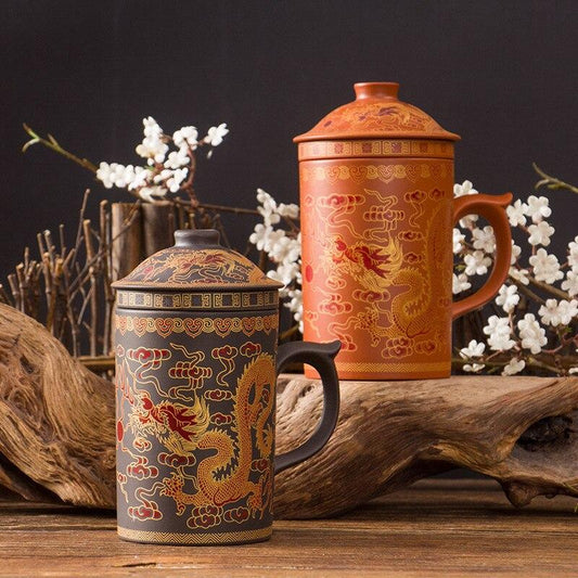 360ML Teacup with Infuser and Lid Handmade Hand Painted Dragon Beauty Purple Clay Tea Mug Ceramic Water Mug Drinkware