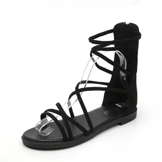 Sandals Women's High-top Flat-bottomed Simple and Versatile Open-toed Cross Straps Women's Roman Sandals Are Light and Comfortable