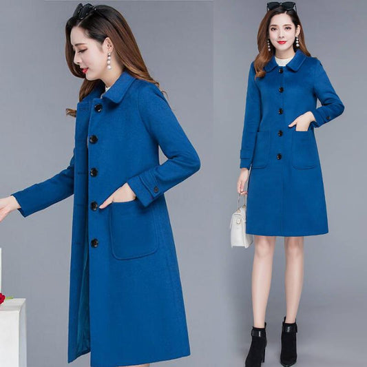 Autumn Winter Coat Jacket Women Overcoat Wool Coat Long Green Slim Blend Clothes Outerwear