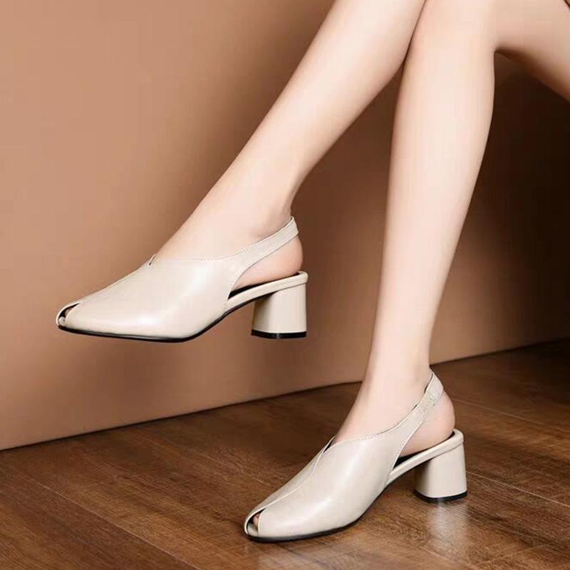 Thick Heels Fish Mouth Sandals Women's Summer European Station Women's Shoes Comfortable Mid-heel Shoes Women