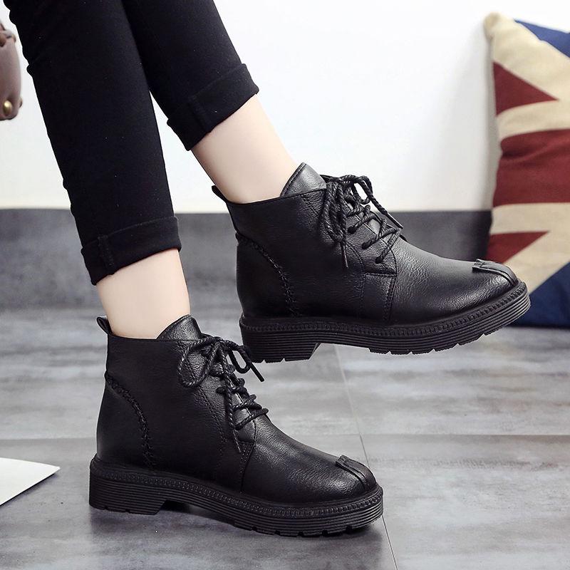 Women's Shoes Autumn Winter Boots Women Fashion Lace Up Pu Leather Boots Casual Sneaker Shoes