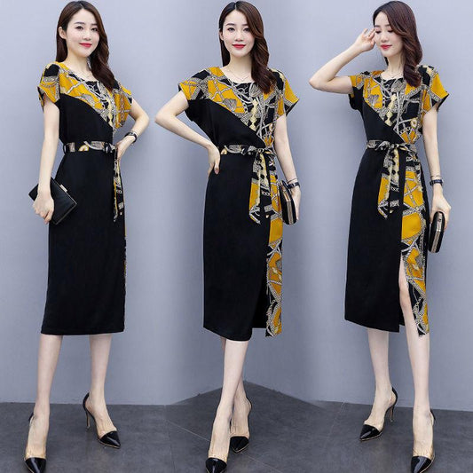 Short Sleeve Loose Dress Floral Tunic Summer Midi Dresses Retro Baggy Holiday Sundress