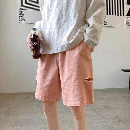 Men's Summer Outer Wear Shorts Casual Loose Ripped Five-point Pants Breathable Comfortable Soft Hip-hop Style Fashion Shorts