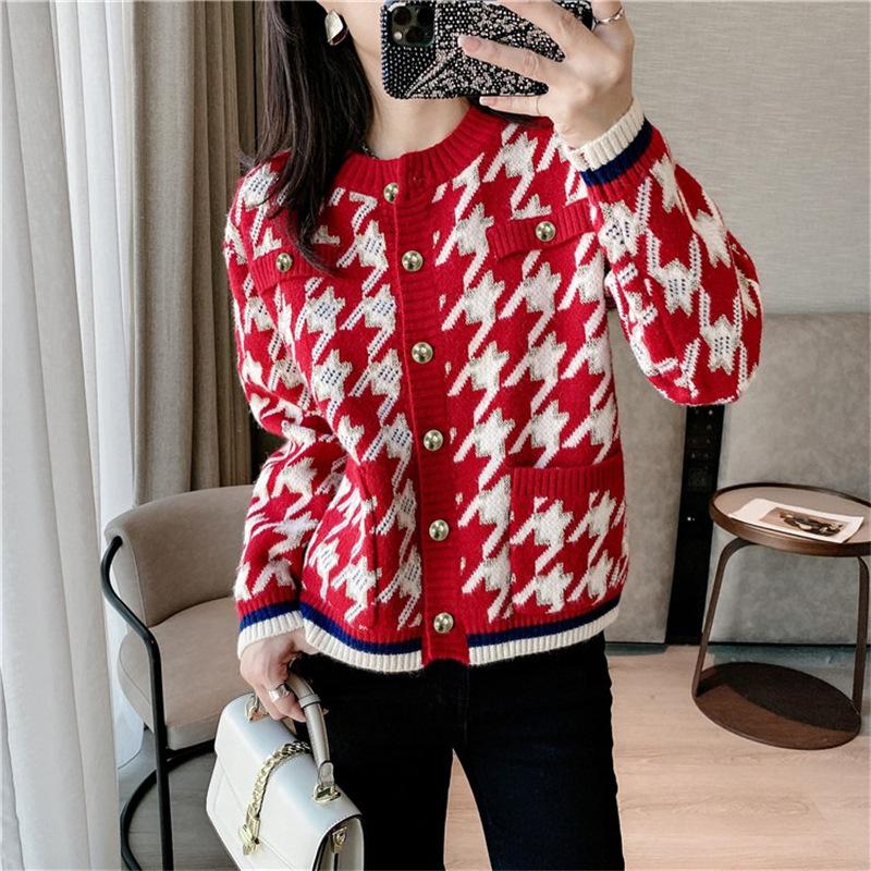 Women's Cardigan Jacket Round Neck Short Retro Spring and Autumn Knitted Sweater