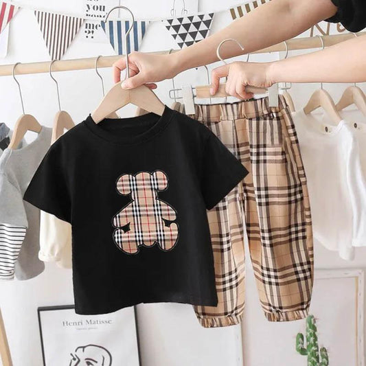 Children's Summer Suits Boys and Girls Cartoon Short-sleeved Thin Khaki Pants Breathable and Comfortable Baby Skin-friendly Two-piece