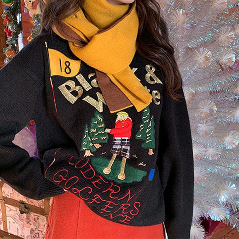 Christmas Sweater Women Fall Winter Retro Embroidery Pattern Pullover Sweater All-match Fashion Jacket Outer Wear
