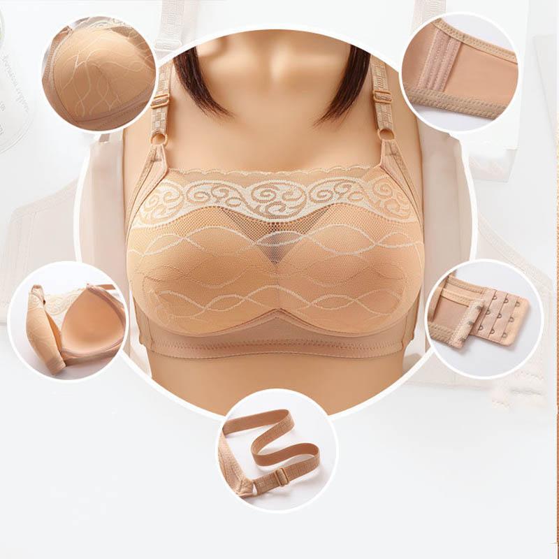 Women's Thin No Rims Sexy Lace Underwear Anti-glare Anti-sagging Breasts Full Cups Breathable Light and Soft Bra