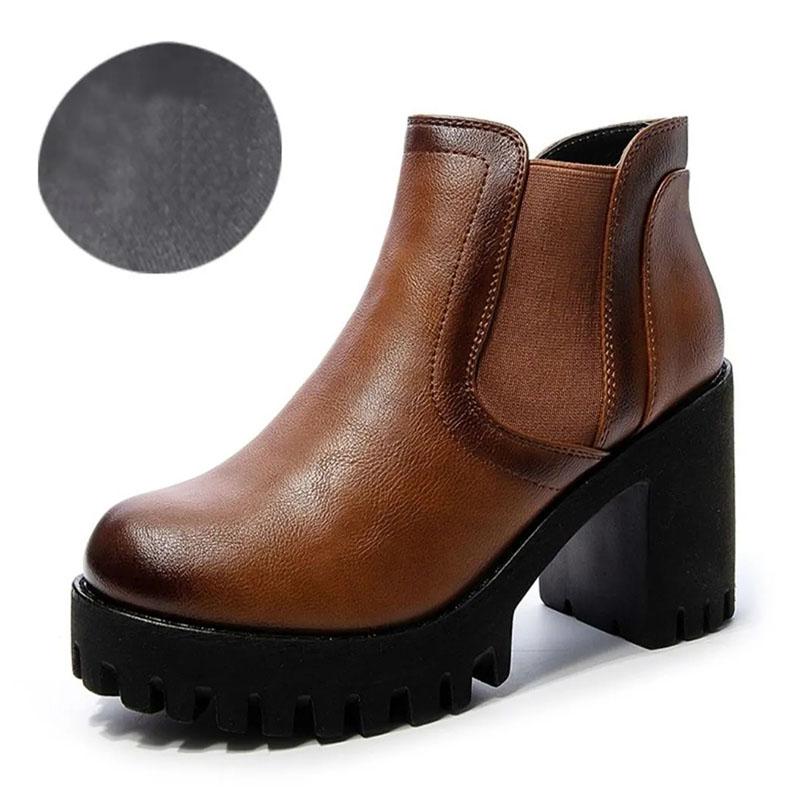 Thick-heeled Short Boots Women's Autumn and Winter Smoke Pipe Martin Boots High Heels All-match Height-increasing Shoes Single Boots High Heels