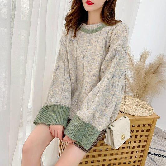 Coarse Wool Sweater Women's Short Loose Loose Outer Wear Twist Hedging Small Lazy Wind All-match Blouse Autumn and Winter Thickening