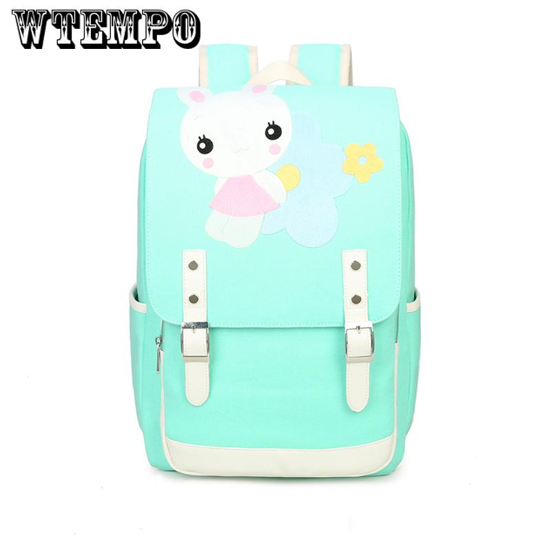 Primary school bag girl canvas backpack cute rabbit printing Korean campus backpack
