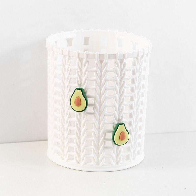Nordic Simple Imitation Rattan Plastic Pen Holder Female Ins Student Office Desktop Creative Hollow Stationery Storage Tube