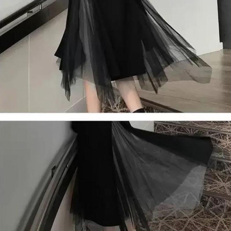 Woman Skirts Large Size A-line Mesh Skirt Girls Breathable Irregular Pleated Skirts Summer Solid Color High Waist Skirt