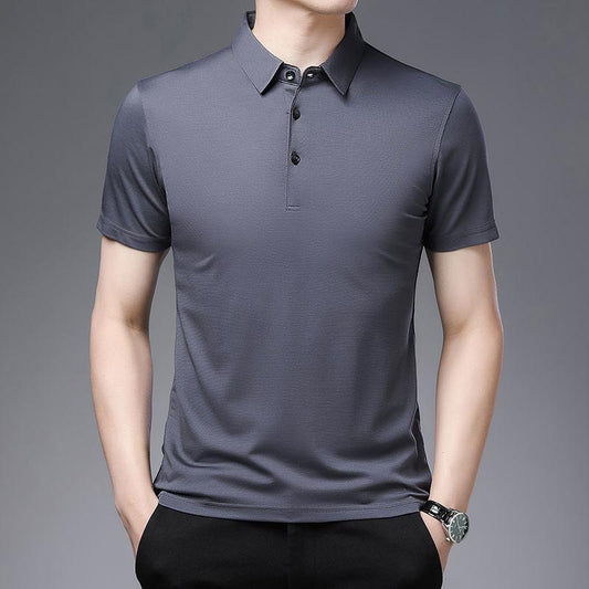 Men's Short-sleeved Fir Lapel Thin Spring and Summer New Short-sleeved Solid Color T-shirt Young and Middle-aged Dad Casual