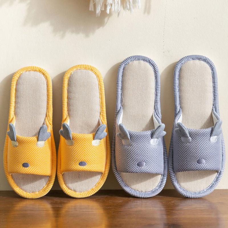 Cotton Linen Slippers Home Indoor Linen Slippers Female Spring and Autumn Non-slip Net Celebrity Cute Thick-soled Slippers