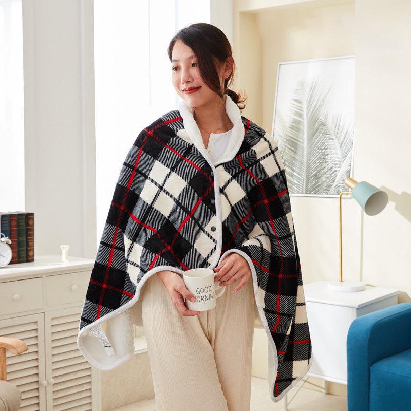 Multifunctional Blanket Fluffy Flannel Blanket Soft Comfortable Plaid Cloak Blanket with Buttons
