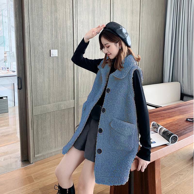 Woman Vest Winter Vests of Women Single Breasted Faux Lamb Wool Vest Coat Turn-down Collar