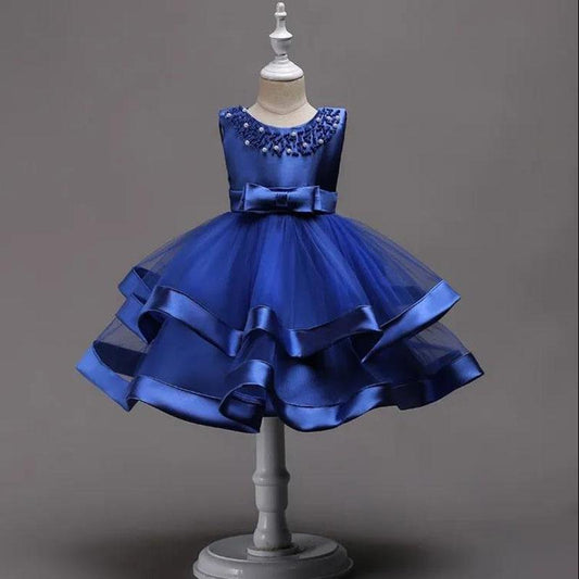 Girls Satin Princess Dress Puff Dress Flower Girl Dress Skirt Hand Beaded Multicolor Performance Costume Lace Mesh Sweet Dress