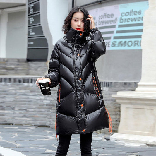 Winter Trend Mid-length Bright Face Stand Collar Embroidery Fashion All-match Loose Down Ladies Jacket