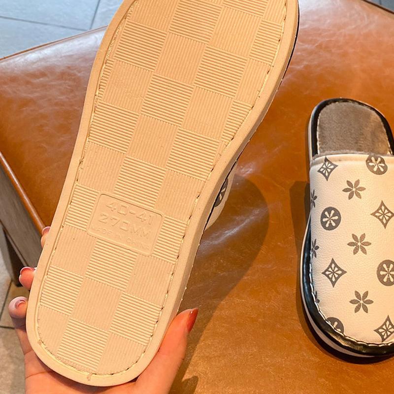 PU Waterproof Slippers Women Men Winter Plush Keep Warm Flat Home Shoes Woman Soft Comfort Female Shoes Sewing Interior Slipper