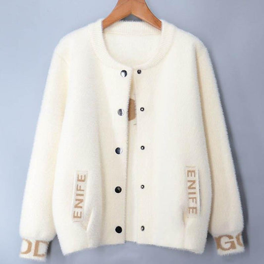Imitated Mink Velvet Jacket Women Spring and Autumn Wear All-match Thin Baseball Uniform Knitted Cardigan