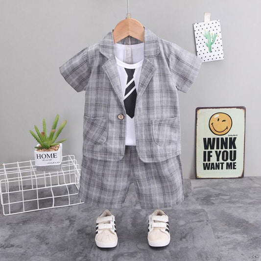 Boys Small Suit Three-piece Summer New Short-sleeved Suit Baby Handsome Shorts British Style Sub-suit Tide