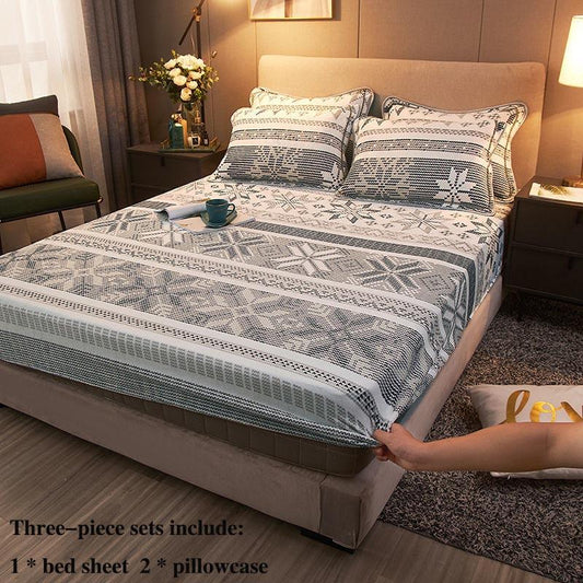 Coral Velvet Bed Three-piece Bed Cover All-inclusive Protective Cover 1.8 M 2 Meter Bed Cover Double Bed Bed Set